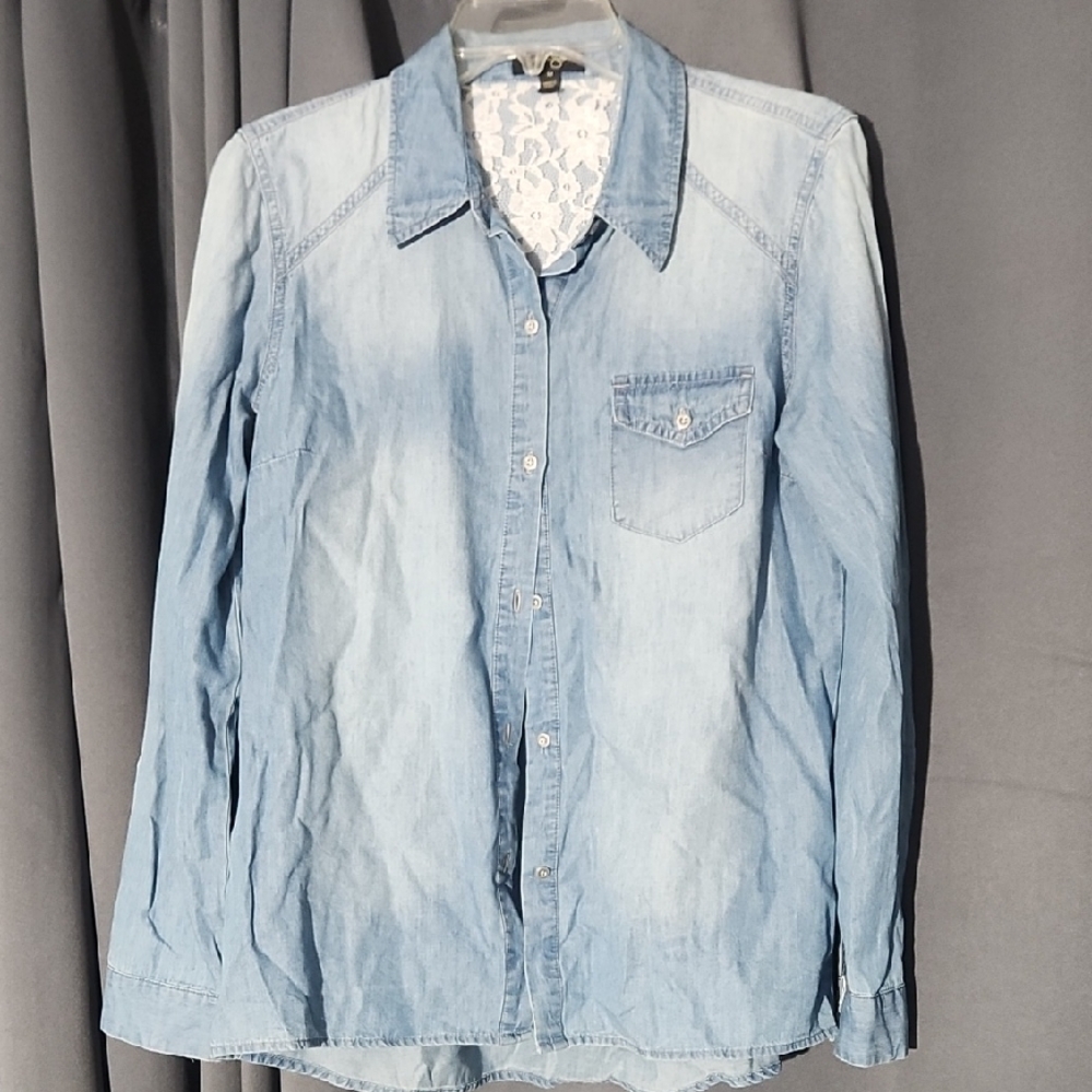 Jessica Simpson Blue Lace-Trimmed Top